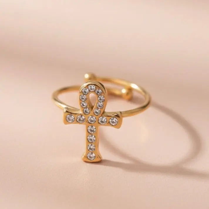 Bague Isis — Croix d'Ankh (Clé de Vie) or