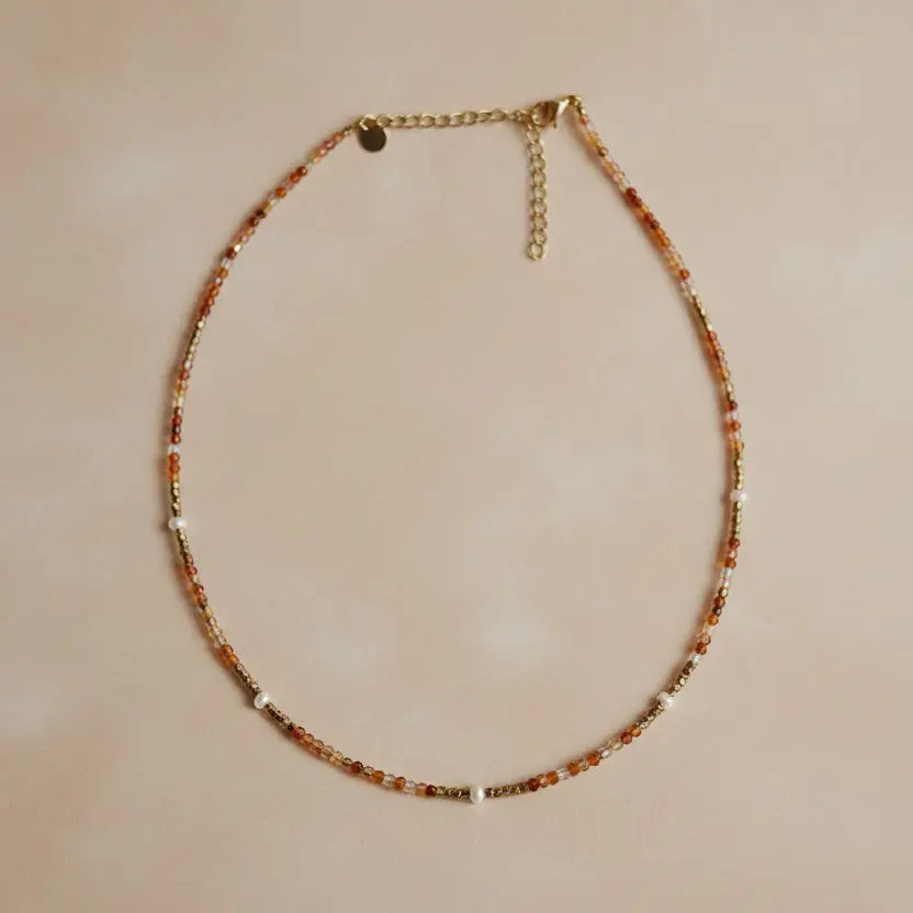 Collier Déesse — Pierres Naturelles & Perles d'Eau Douce Agate rouge