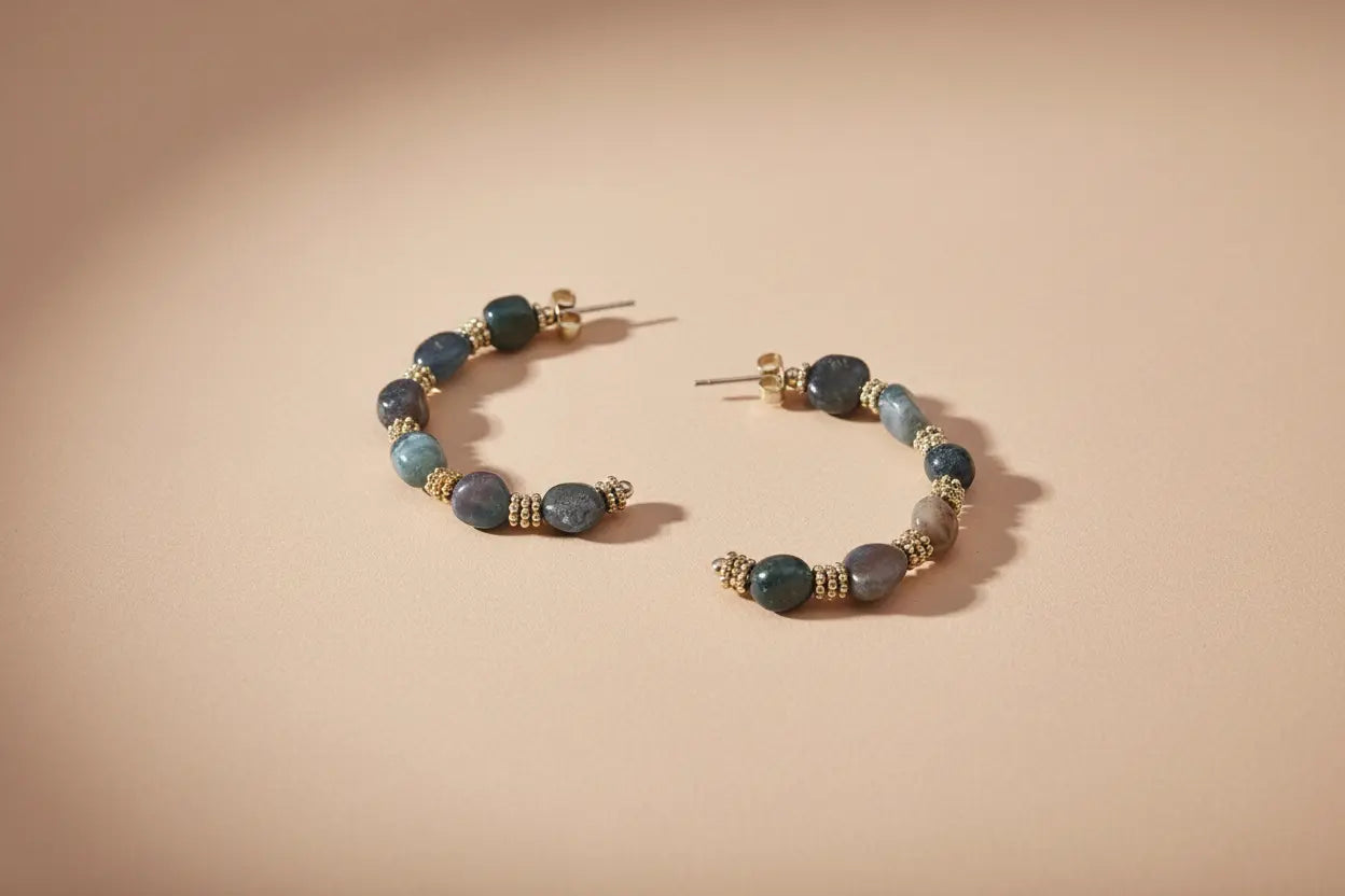 Créoles Sanaa - Pierres naturelles et Acier Agate Mousse