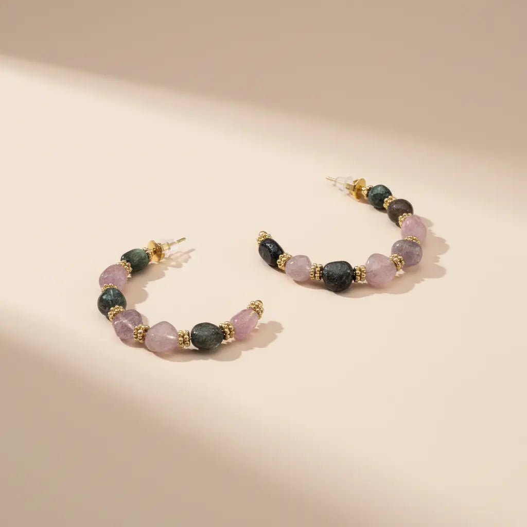 Créoles Sanaa - Pierres naturelles et Acier Tourmaline